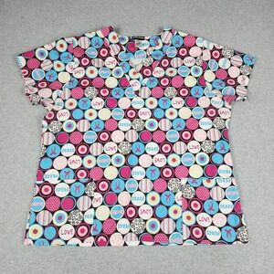 Scrub Studio Scrub Top Women 1X Multicolor Peace Hope Love Ribbon V-Neck Medical